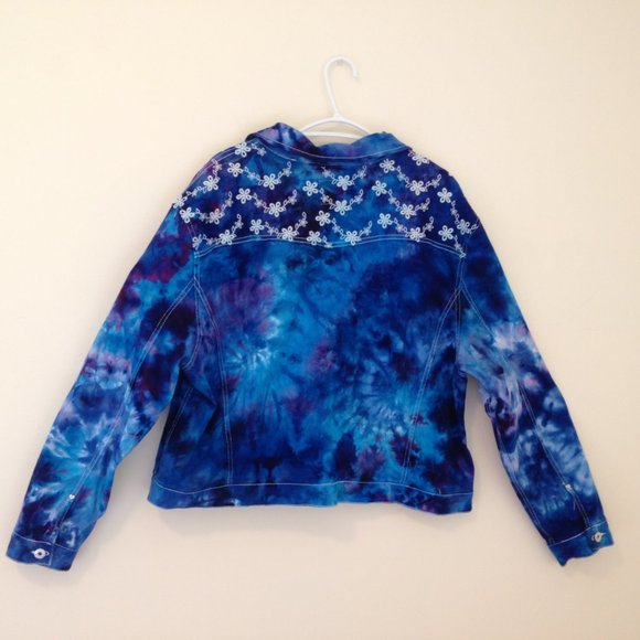 Tie Dye Jean Jacket ice dyed denim blues Handmade - Picture 9 of 16